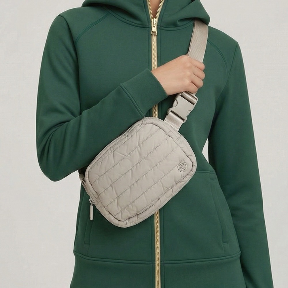 Quilted Crossbody Sling Bag in Light Gray